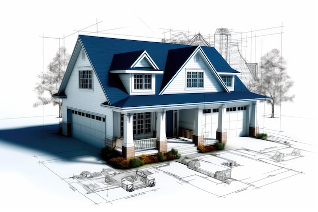 3d blueprint of a house with white background