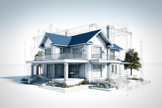 3d blueprint of a house with white background