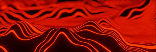 3D Blurred abstract red and black topography.