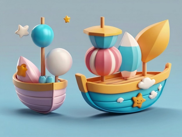 3d boat isolated 3d icon cute cartoon character