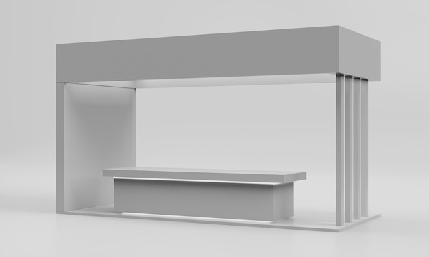 Foto rendering dell'illustrazione dello stand 3d evento stand espositivo per mockup a. fiera di design display per prodotti al dettaglio su sfondo bianco