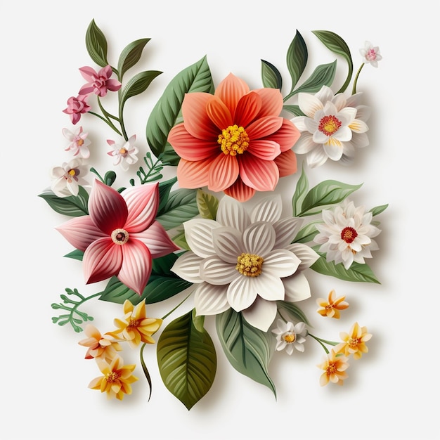 3D Botanische bloemen clipart witte achtergrond