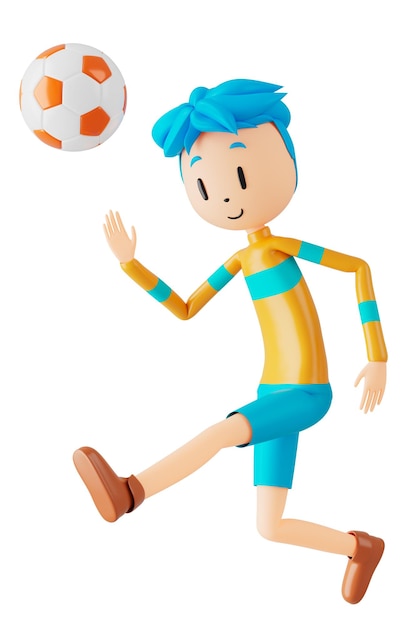 3d boy cartoon character in action with clipping path 3d illustrator sport activity exercise fitness workout training lifestyle man player technology VR gym outdoor cyberspace object concept