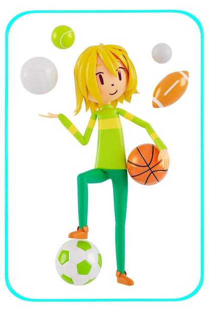 Photo 3d boy cartoon character in action with clipping path 3d illustrator sport activity exercise fitness workout training lifestyle man player technology vr gym outdoor cyberspace object concept