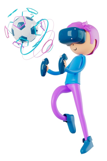 3d boy cartoon character in action with clipping path 3d illustrator sport activity exercise fitness workout training lifestyle man player technology VR gym outdoor cyberspace object concept