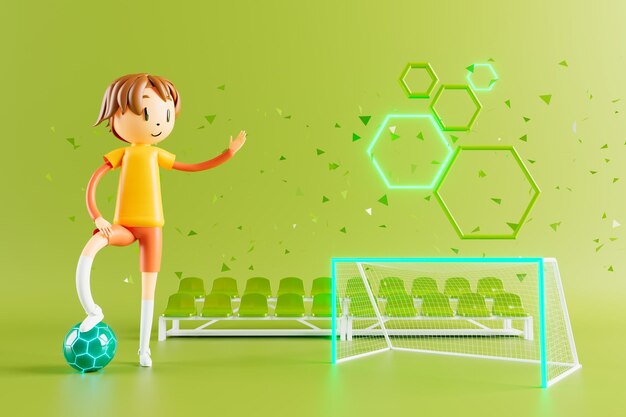 サッカー アクション内の 3 d の少年漫画のキャラクター