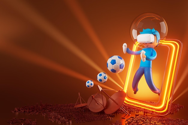 3d boy cartoon character within football action