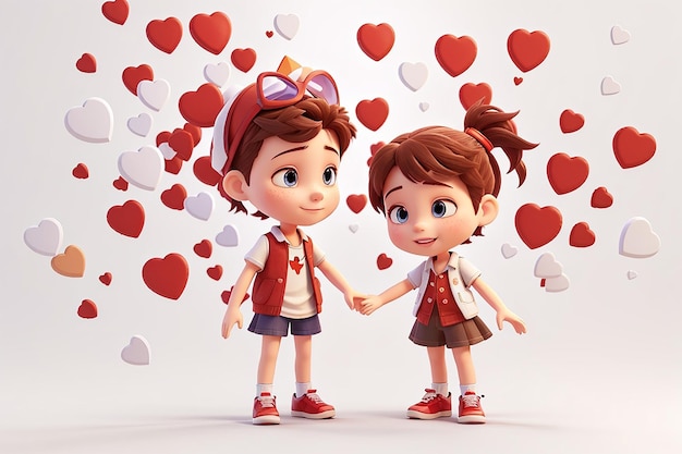 3D boy and girl hearts isolated white background 3D Rendering