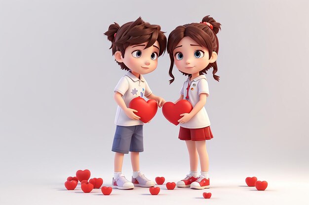 Photo 3d boy and girl hearts isolated white background 3d rendering