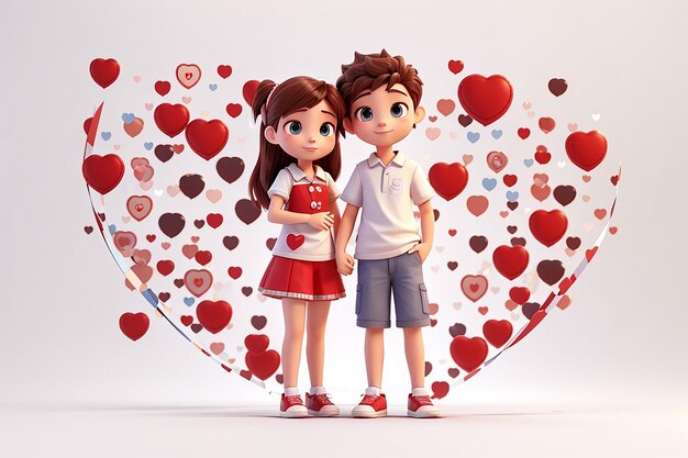 Photo 3d boy and girl hearts isolated white background 3d rendering