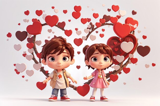 3D boy and girl hearts isolated white background 3D Rendering