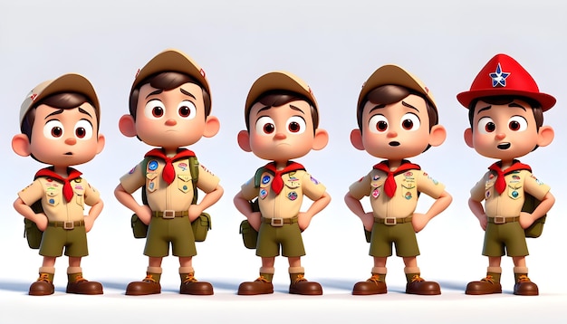 Foto set di personaggi 3d di boy scout