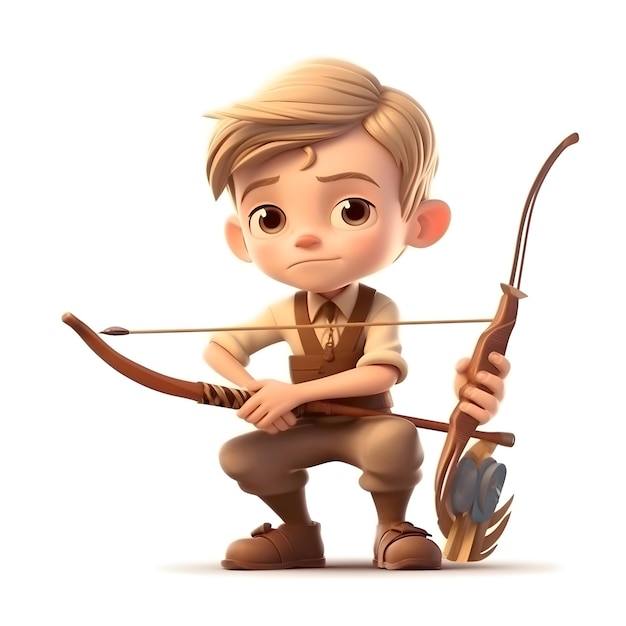 3d boy with bow and arrow illustration with isolated white background