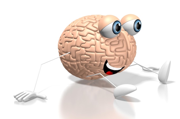 3D brain cartoon character isolated on white background