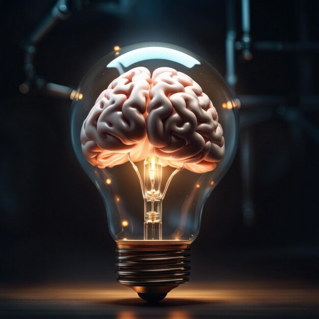 Photo 3d brain inside of transparent light bulb a brain inside a light bulb perfect composition
