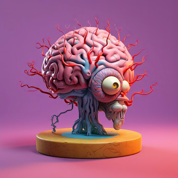 A 3D brain with eyes trending color