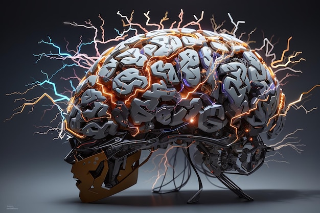 3d brain with lightening