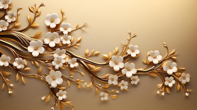 3d branches of golden arabesque style blossoms