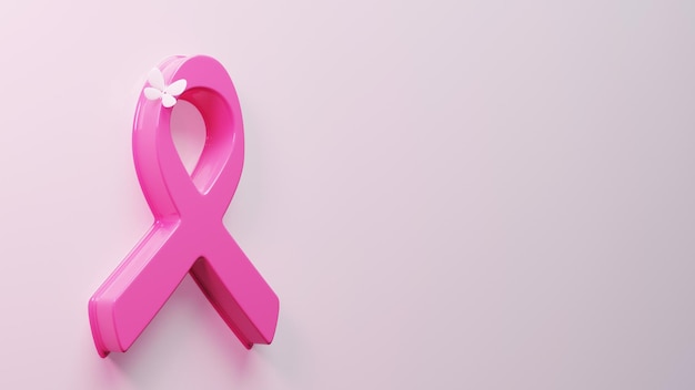 3D Breast Cancer Awareness Ribbon With A Butterfly And Copy Space.