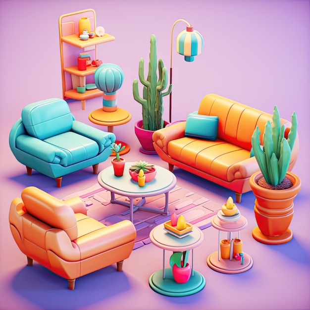 Photo 3d bright colorful furniture