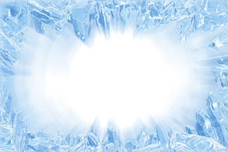 Photo 3d, broken blue crystal ice wall with hole 