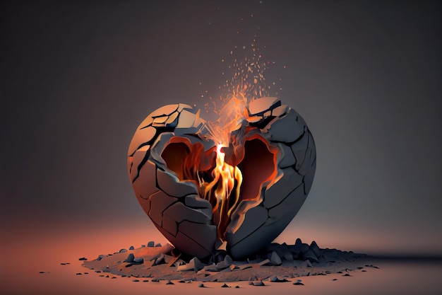 3d broken heart close up 3d illustration Generative AI