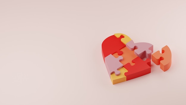 3d broken heart puzzle shape premium image