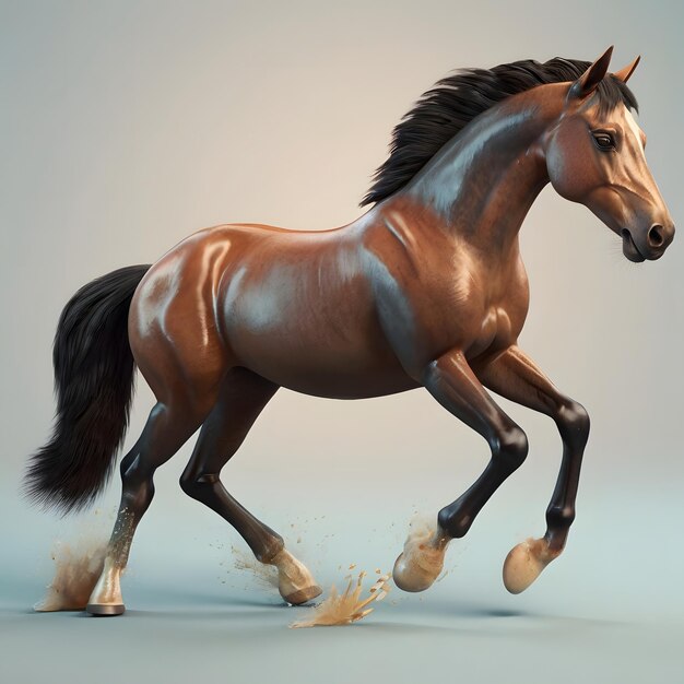 3d brown horse in running position