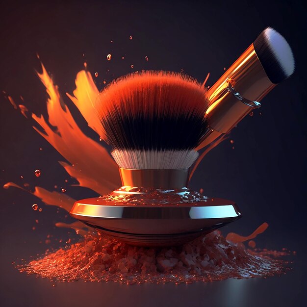 3D Brush Prenting Makeup brush with pink powder background generative ai