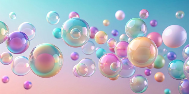 3Dバブルが空を飛ぶ 3次元のオブジェクト バナーイラスト