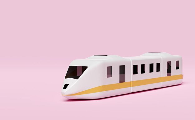 Photo 3d bullet train cartoon sky train transport toy summer travel service planning traveler tourism train isolated on pink background 3d render illustration