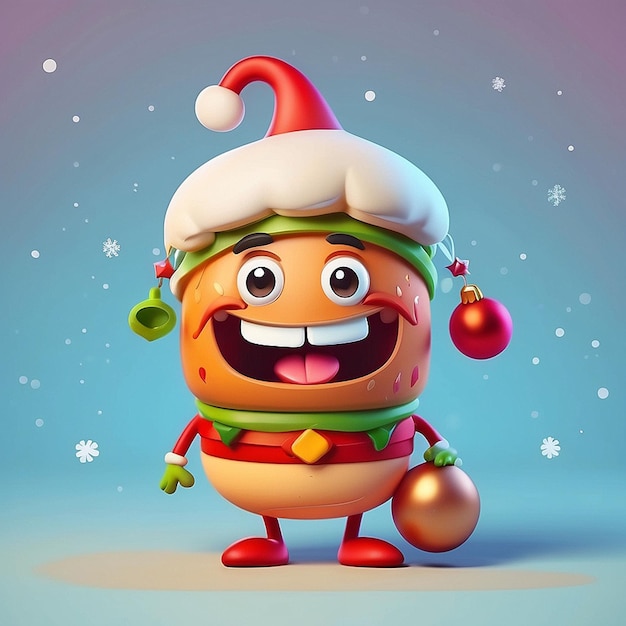 3d burger and christmas characters