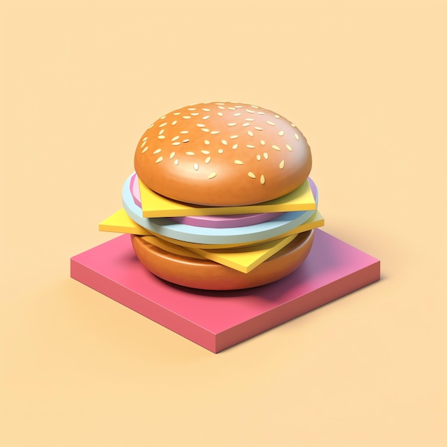 3d burger icon with colorful background