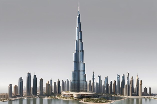 Photo 3d burj khalifa building in isolated gray background