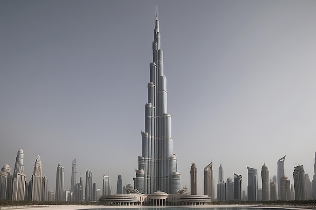 3D Burj Khalifa gebouw op een geïsoleerde grijze achtergrond