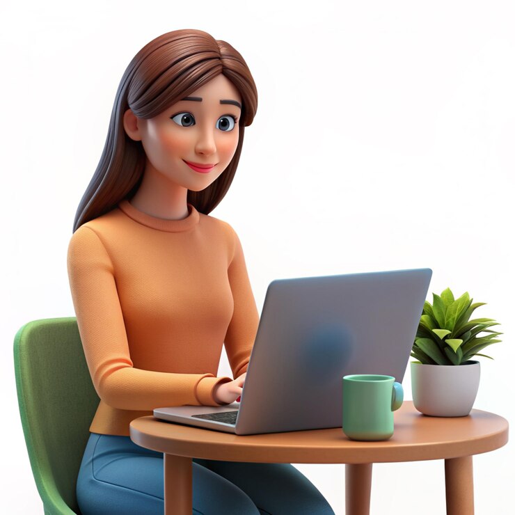 3Dビジネスの女の子が仕事で