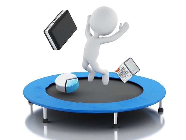 3d business people, happy jumping for the success in trampoline.