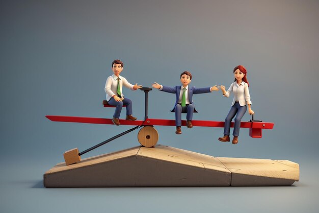 Photo 3d business people on a seesaw