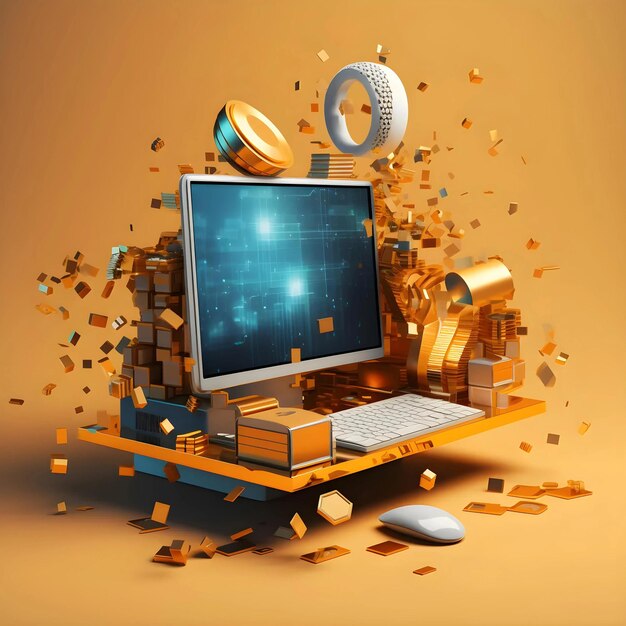 Photo 3d business pop computer isolated background