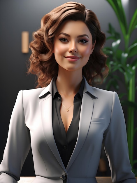 Photo 3d business woman character professional attire confident pose clean and modern design realisti