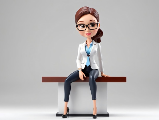 Photo 3d business woman sitting on a desk