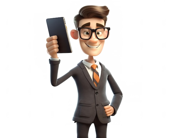 3D Businessman holding tablet cartoon character cute smiling Businessman