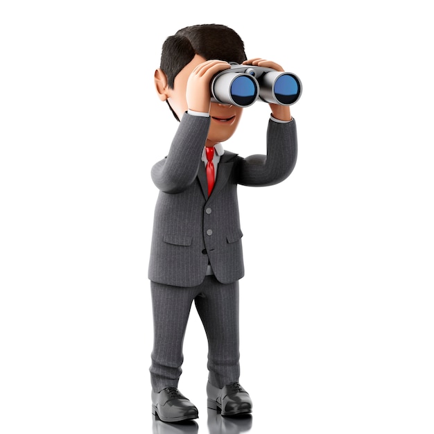 3d Businessman looking through binoculars.