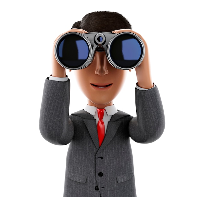 3d Businessman looking through binoculars.