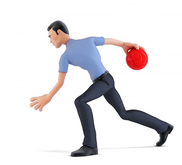 3d businessman playing bowling. Isolated, contains clipping path