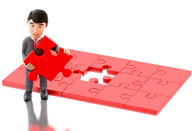 3d Businessman with a piece of puzzle. 