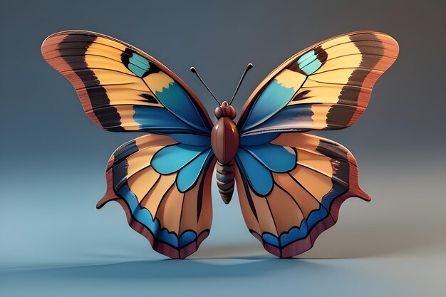 Photo 3d butterfly with blue and brown wings