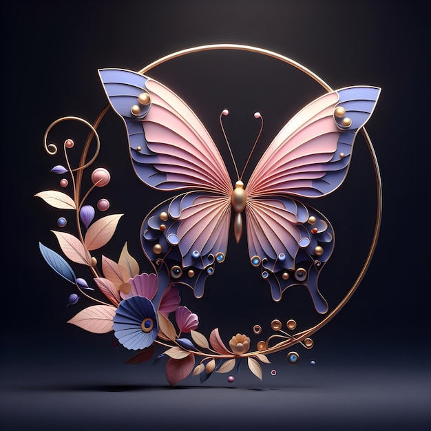Photo 3d butterfly with dark color flat background