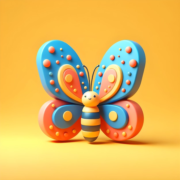 3D butterfly With Flat Color Background