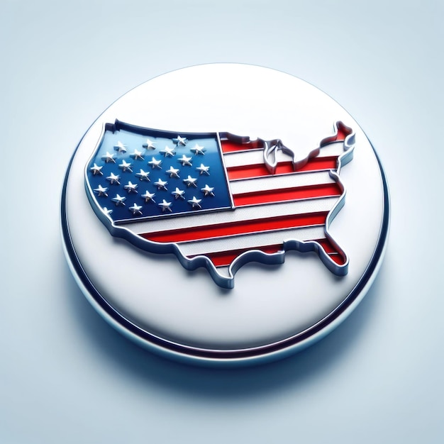 3d button logo with map of the USA on white background